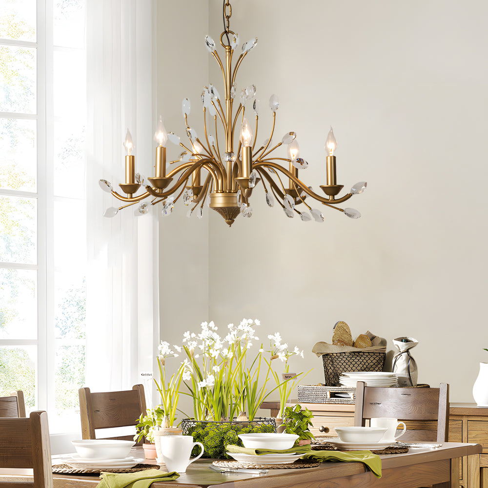 Crystal Leaf Branch Candle Chandelier, Gold Vintage Ceiling Light 4