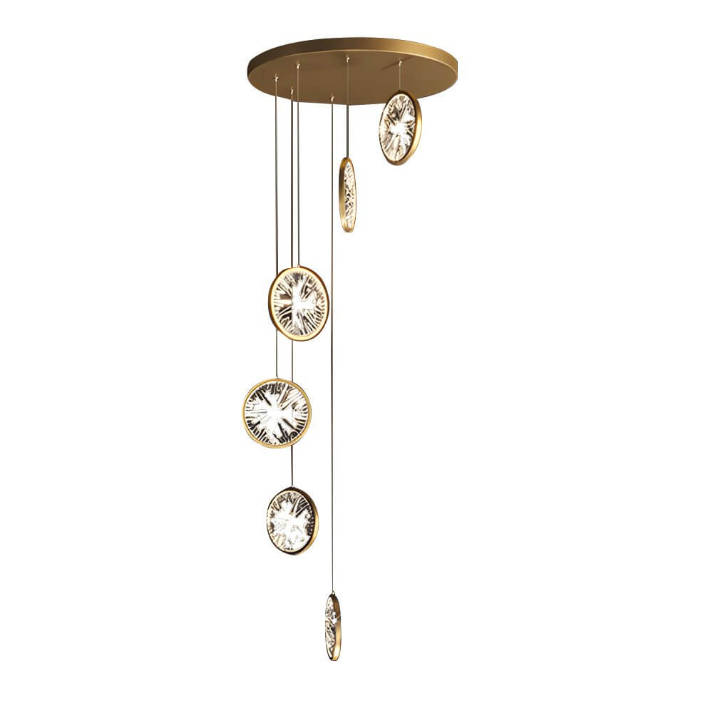 Starburst Crystal Ring Staircase Chandelier, Gold LED Pendant Light 9