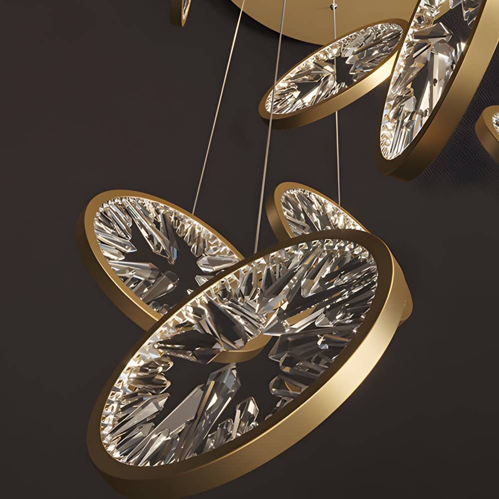 Starburst Crystal Ring Staircase Chandelier, Gold LED Pendant Light 5