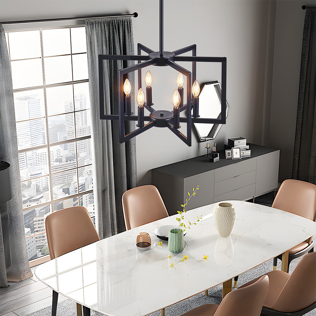 Open Frame Iron Candle Chandelier, Industrial Ceiling Light 5