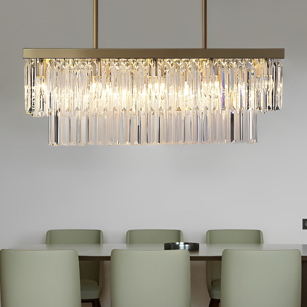 Gold Rectangular Crystal Chandelier, Linear Island Ceiling Light 6