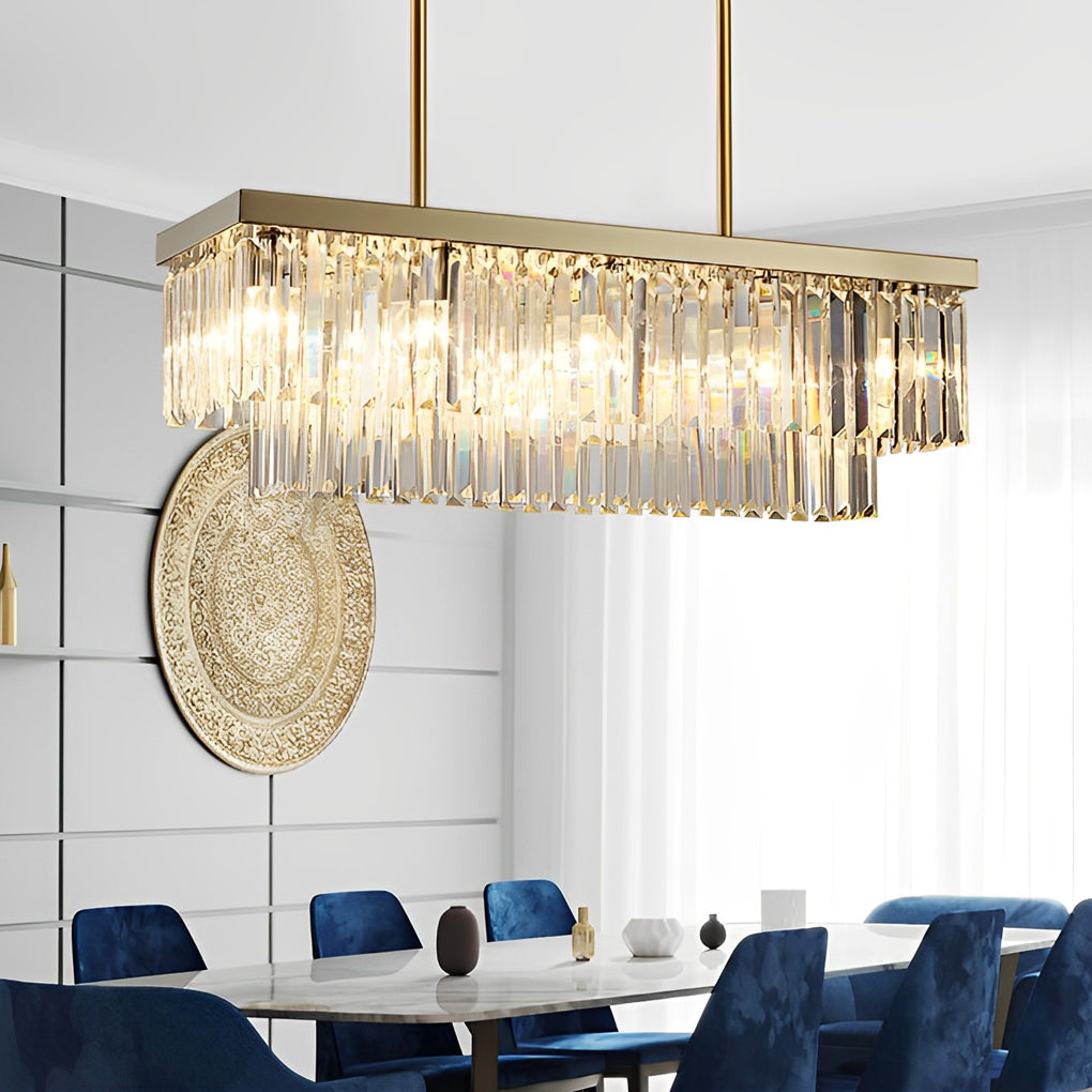 Gold Rectangular Crystal Chandelier, Linear Island Ceiling Light 5
