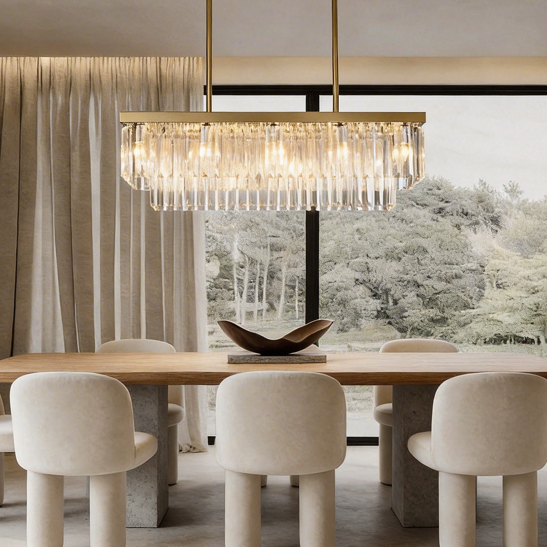 Gold Rectangular Crystal Chandelier, Linear Island Ceiling Light