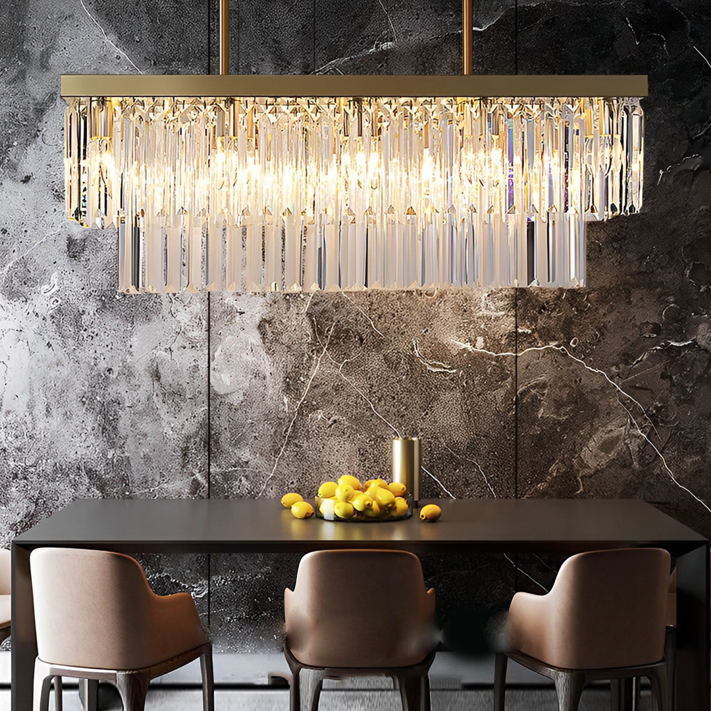 Gold Rectangular Crystal Chandelier, Linear Island Ceiling Light 4