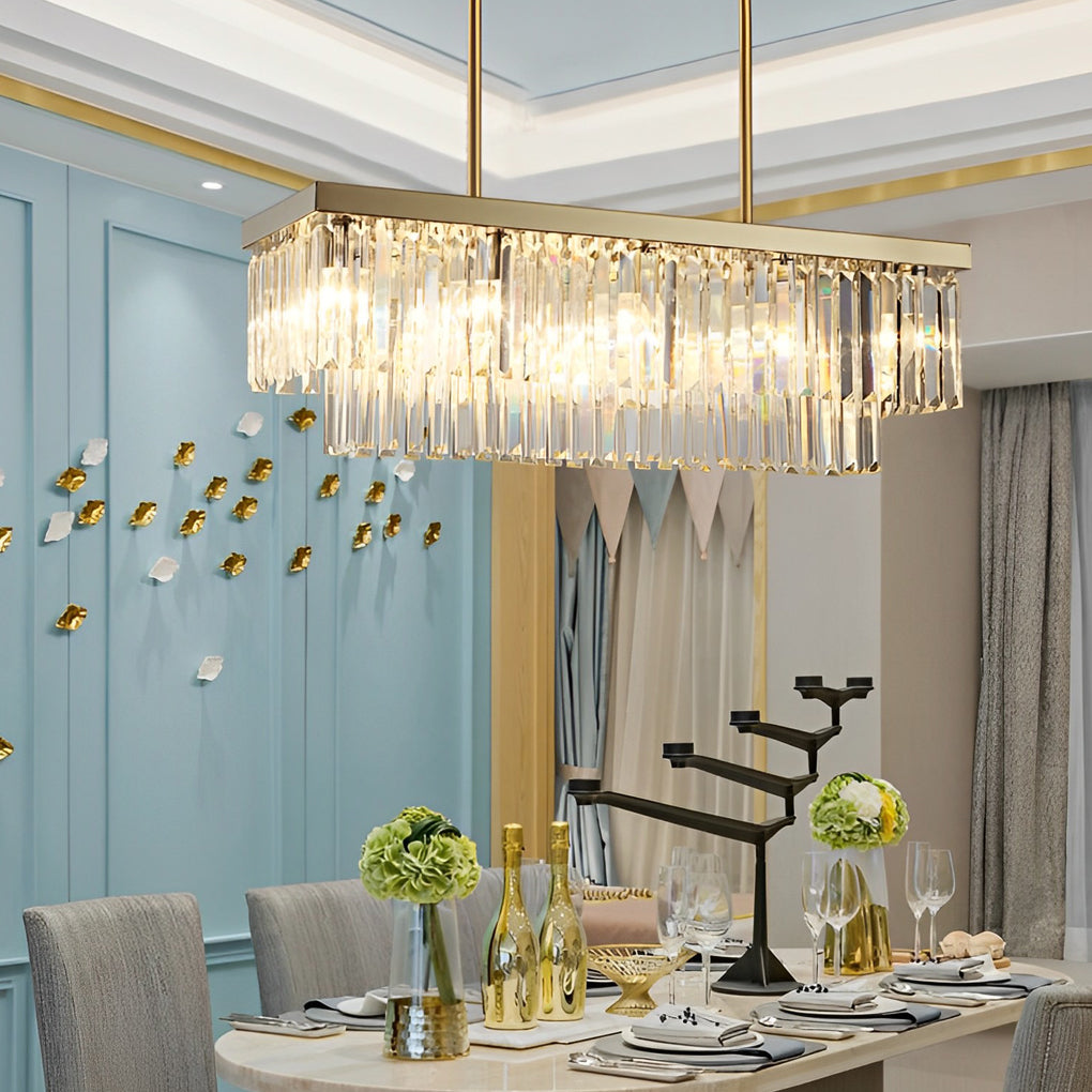 Gold Rectangular Crystal Chandelier, Linear Island Ceiling Light 7