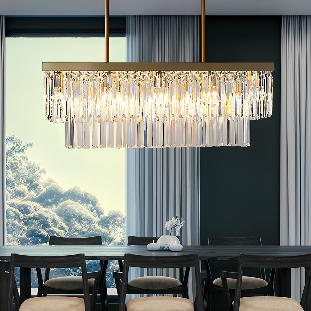 Gold Rectangular Crystal Chandelier, Linear Island Ceiling Light 3