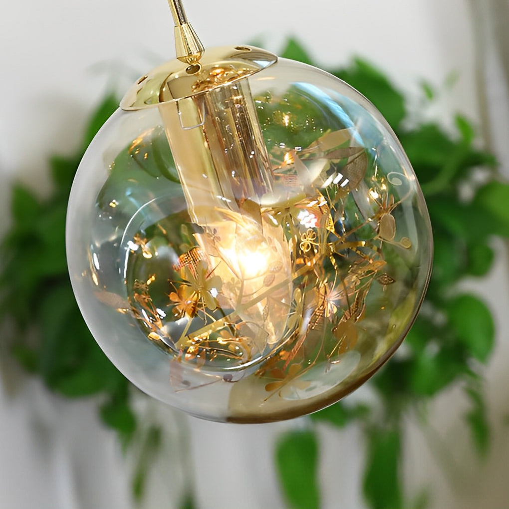 Cognac Glass Globe Staircase Chandelier, Gold Long Drop Light 8