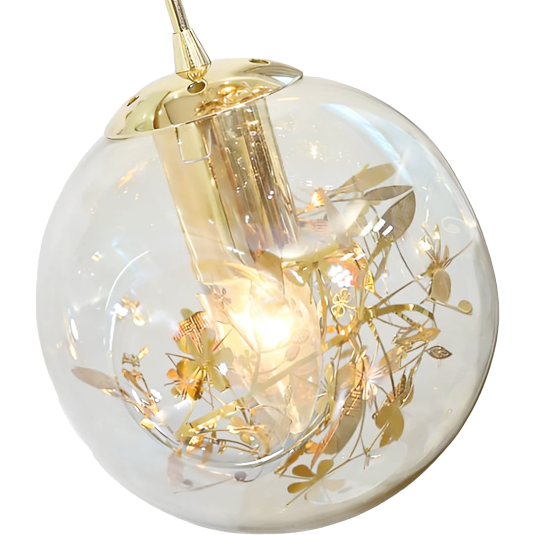 Cognac Glass Globe Staircase Chandelier, Gold Long Drop Light 9