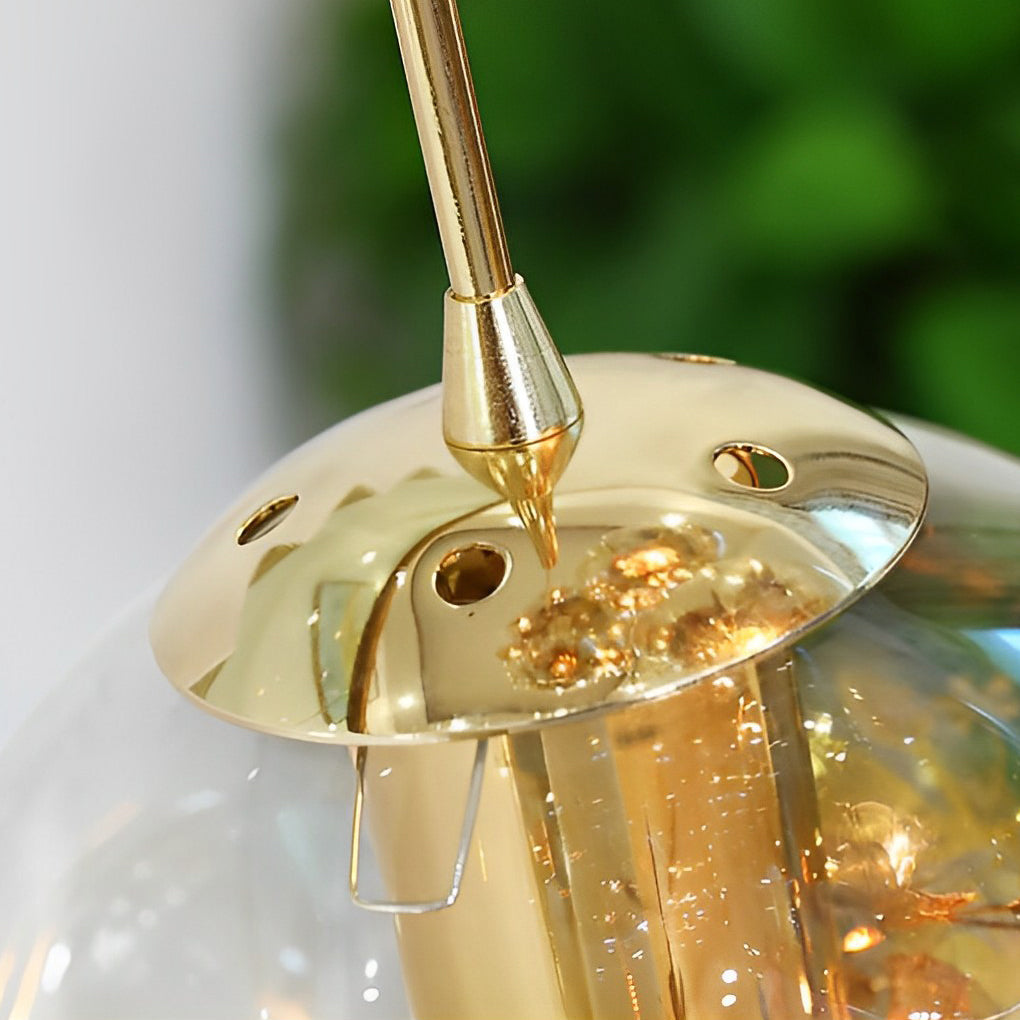 Cognac Glass Globe Staircase Chandelier, Gold Long Drop Light 7
