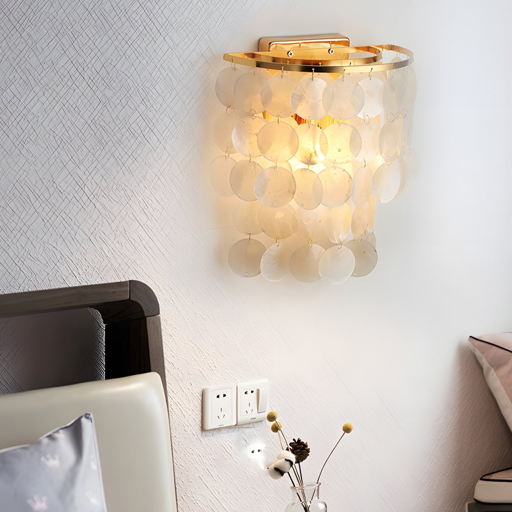 Capiz Shell Wall Sconce, Chrome and Gold Coastal Wall Light