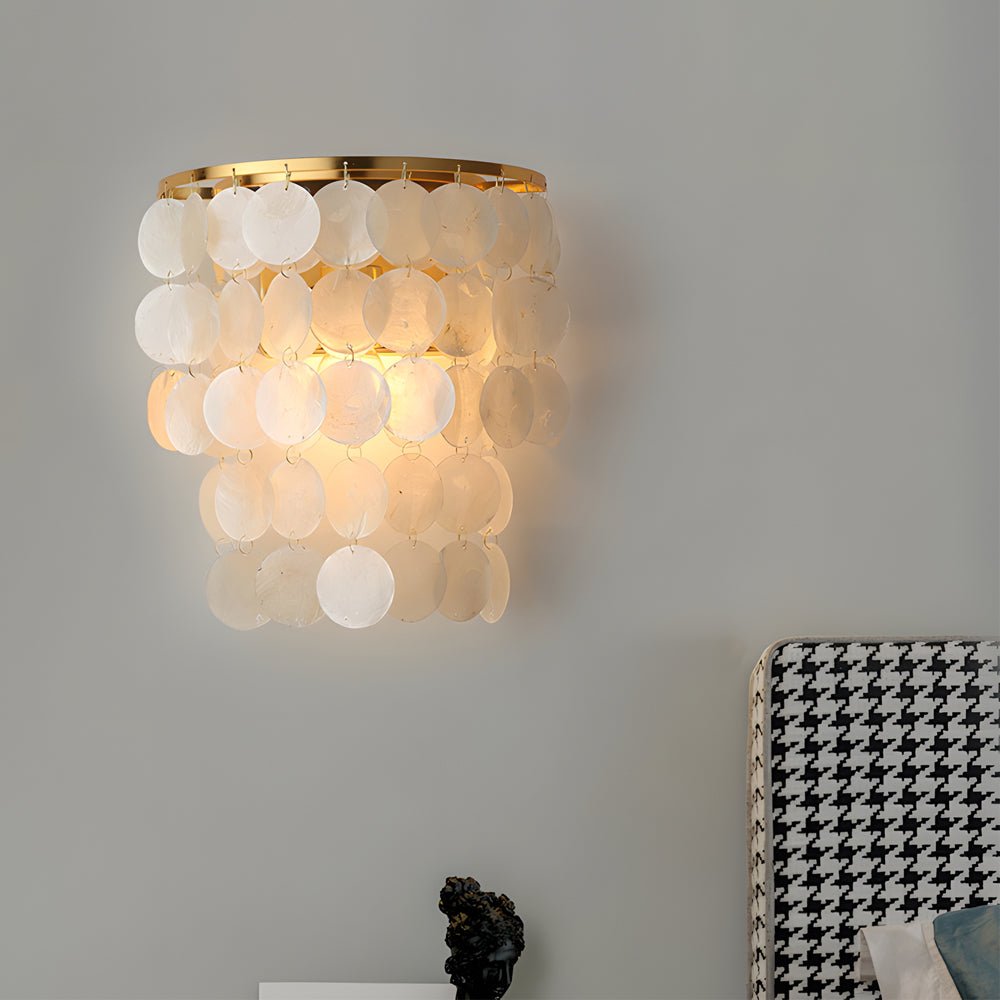 Capiz Shell Wall Sconce, Chrome and Gold Coastal Wall Light