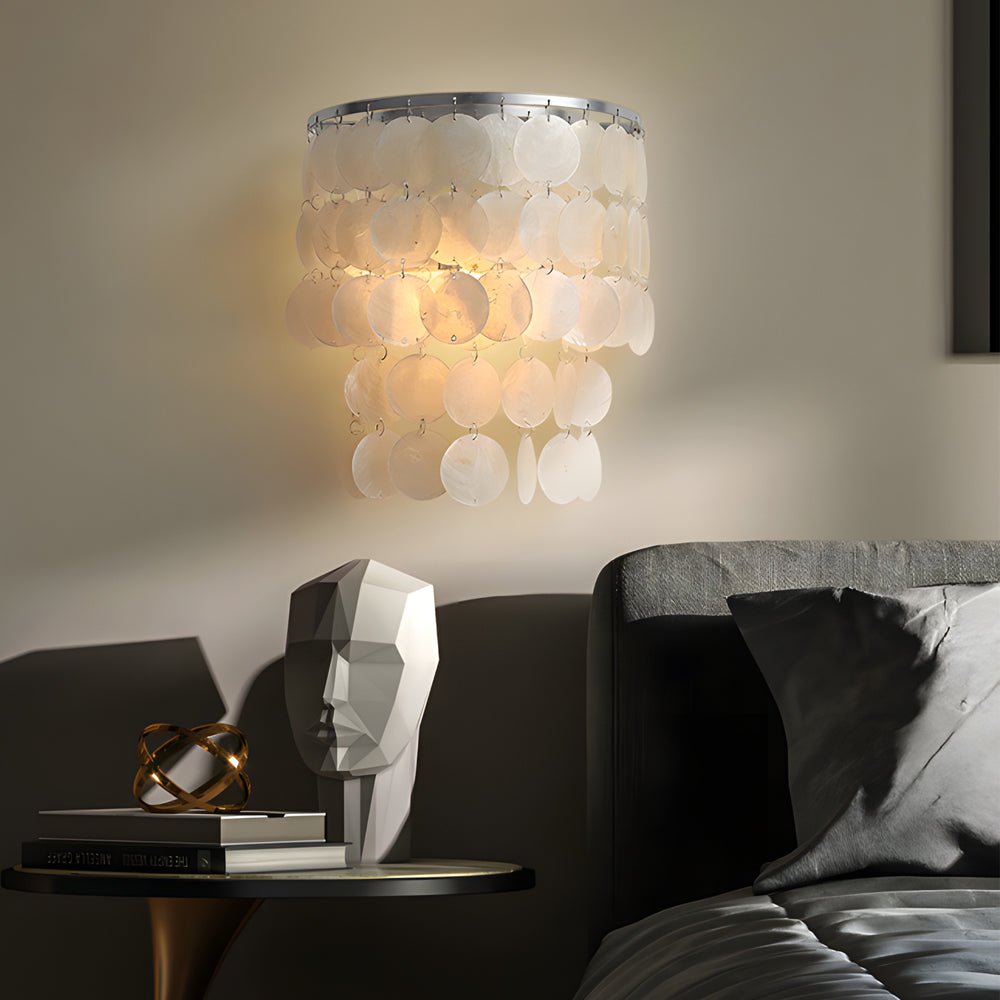 Capiz Shell Wall Sconce, Chrome and Gold Coastal Wall Light