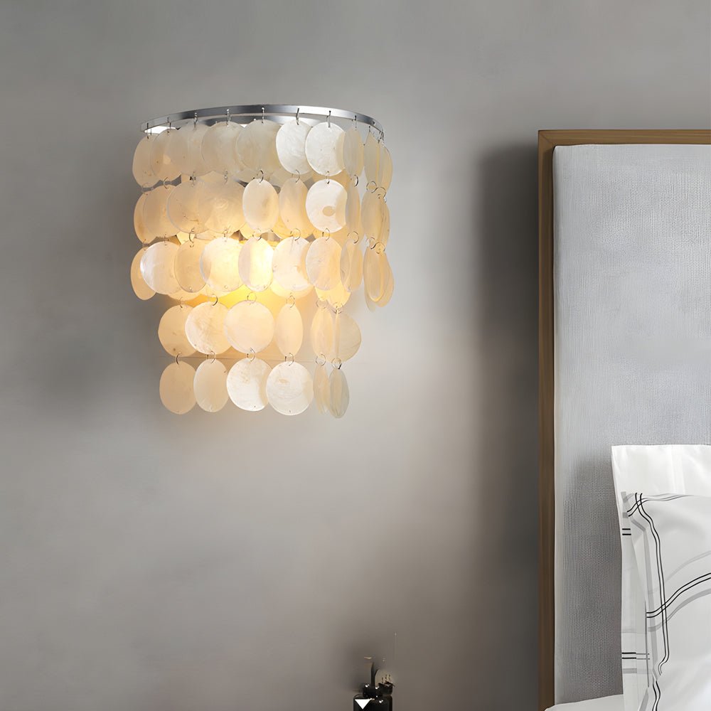 Capiz Shell Wall Sconce, Chrome and Gold Coastal Wall Light