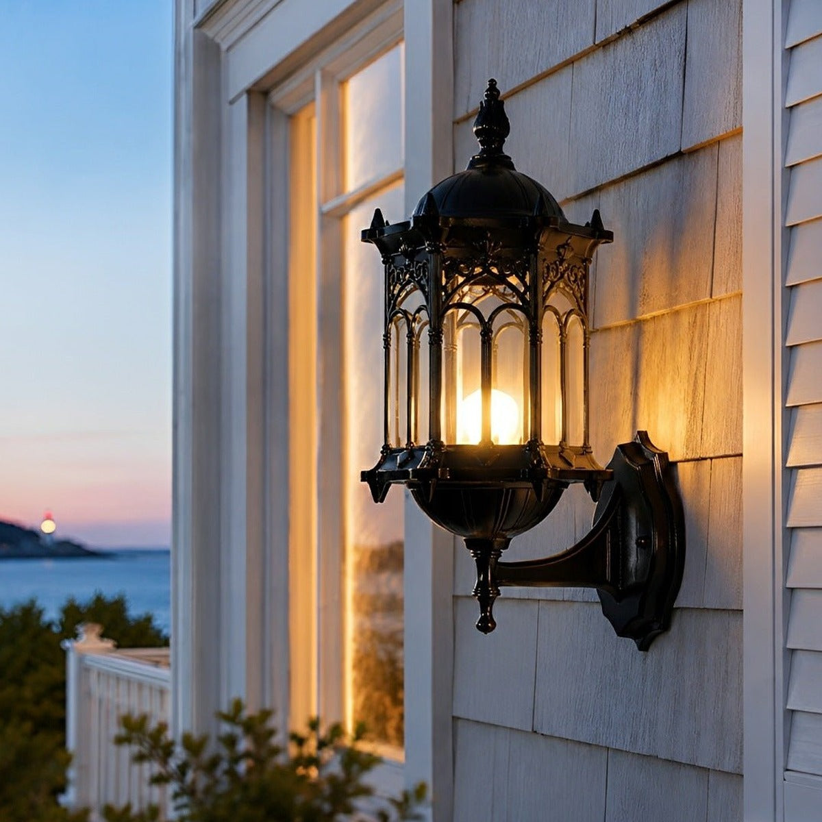 Gothic Gazebo Lantern Porch Light, Aluminum and Glass Sconce 2
