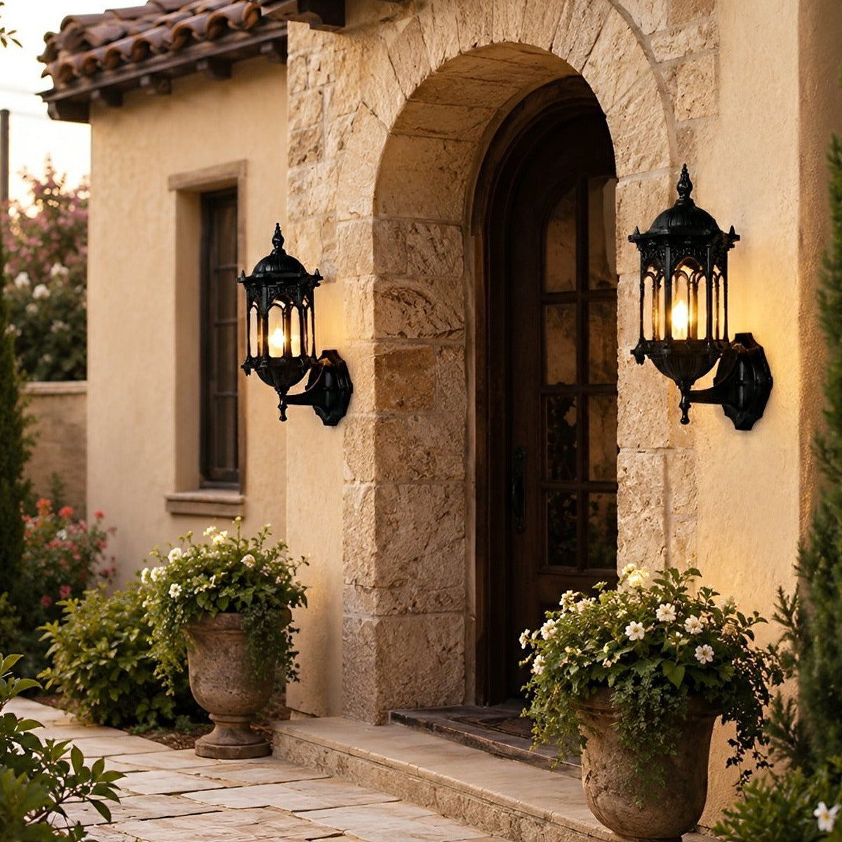 Gothic Gazebo Lantern Porch Light, Aluminum and Glass Sconce 3