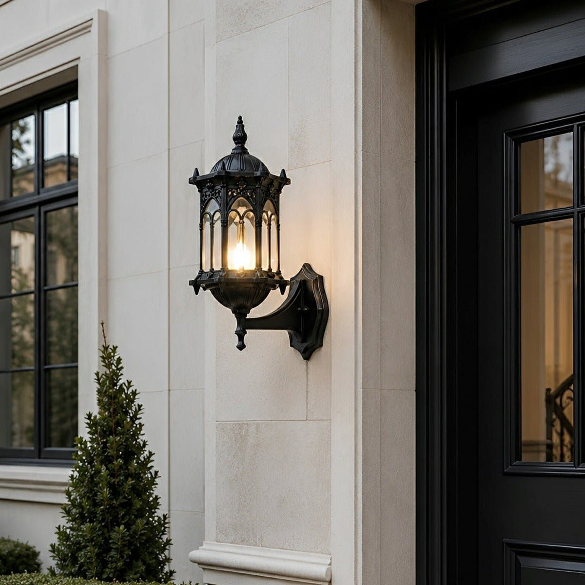 Gothic Gazebo Lantern Porch Light, Aluminum and Glass Sconce 4