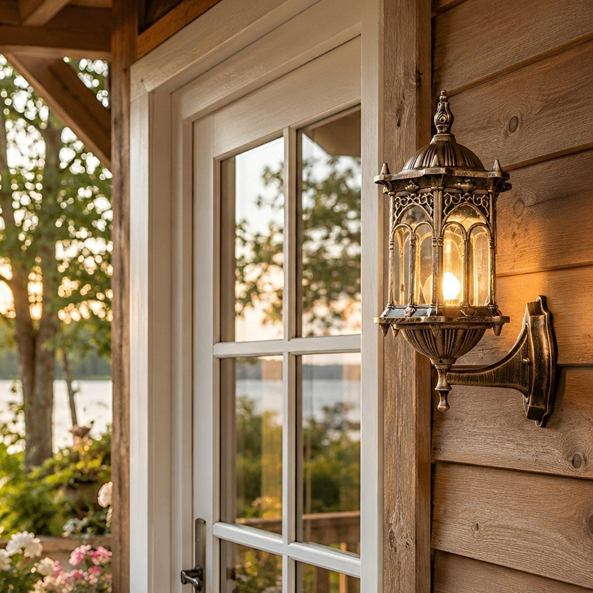 Gothic Gazebo Lantern Porch Light, Aluminum and Glass Sconce 6