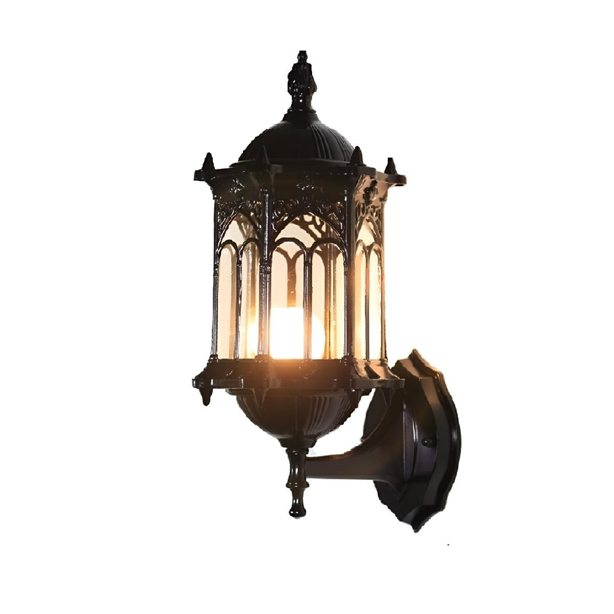 Gothic Gazebo Lantern Porch Light, Aluminum and Glass Sconce 8