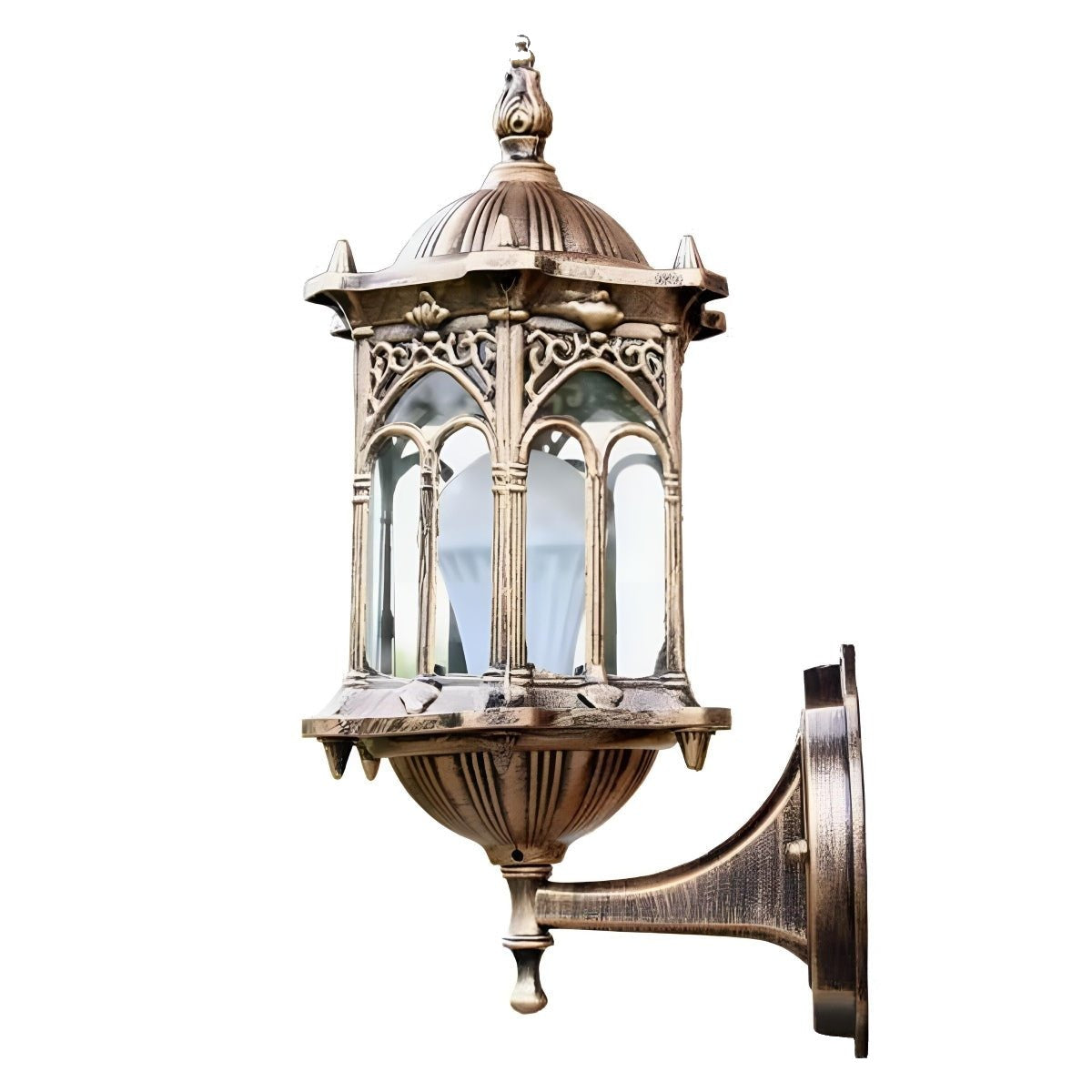 Gothic Gazebo Lantern Porch Light, Aluminum and Glass Sconce 9