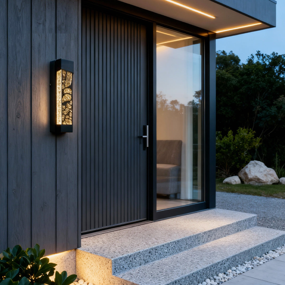 Crystal Bar Outdoor Wall Light, Black Aluminum Entry Sconce