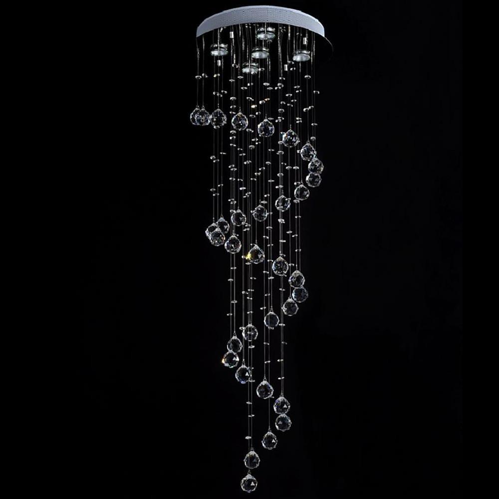 Crystal Rain Spiral Staircase Chandelier, Silver Tone Ceiling Light 4