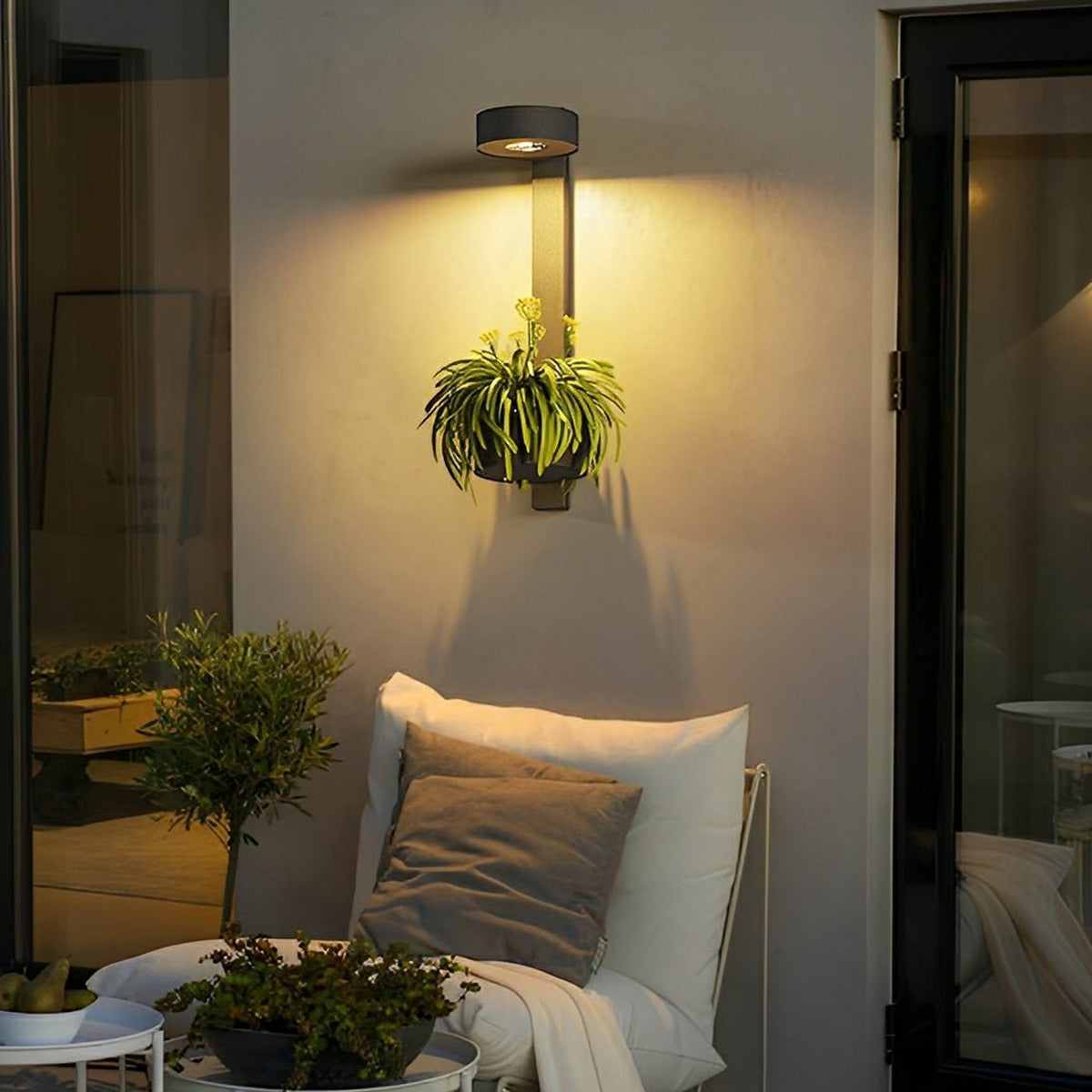 Hanging Planter Column Wall Light, Stainless Steel Outdoor Sconce