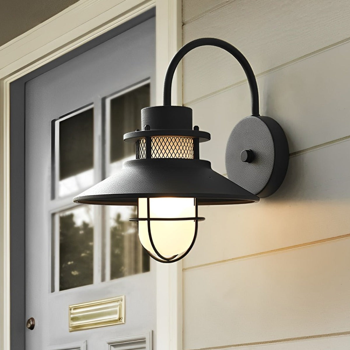 Harbor Cage Barn Light, Black Iron Outdoor Wall Sconce