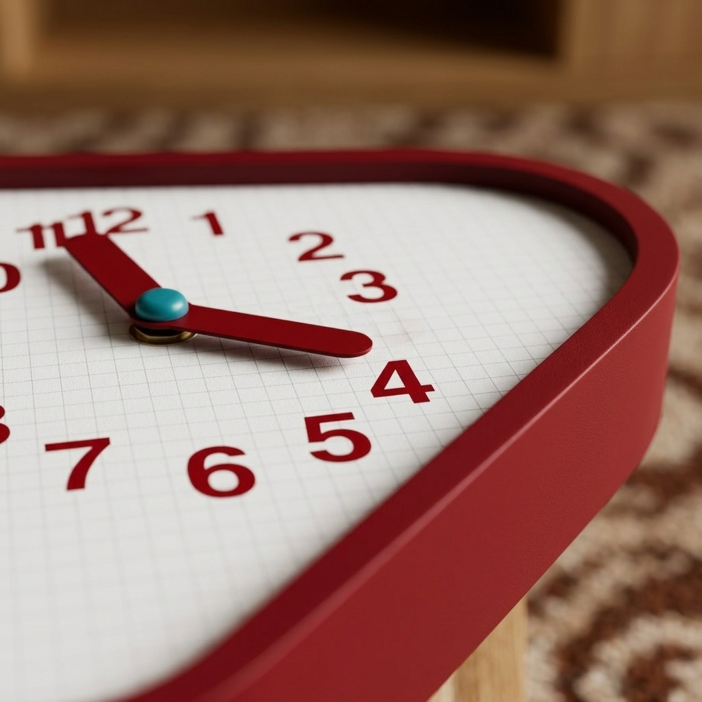 Double Sided Corner Wall Clock, Red Frame with Grid Dial