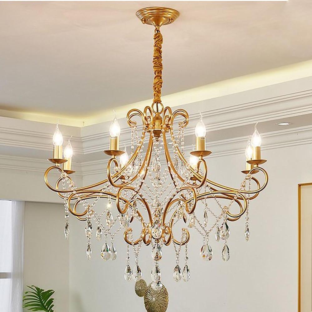 Scrolled Arm Crystal Candle Chandelier, Vintage Metal Ceiling Light 4