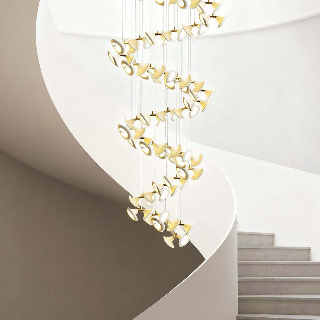 Ceramic Tulip Spiral Staircase Chandelier, Gold Stainless Steel Light 6
