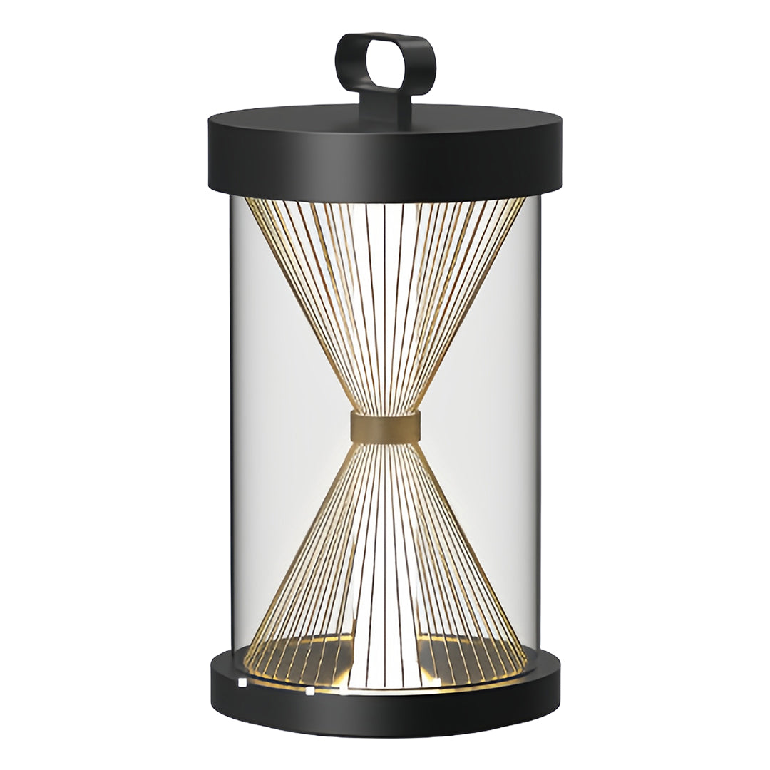 Hourglass Glass Lantern, Black Stainless Steel Outdoor Lantern