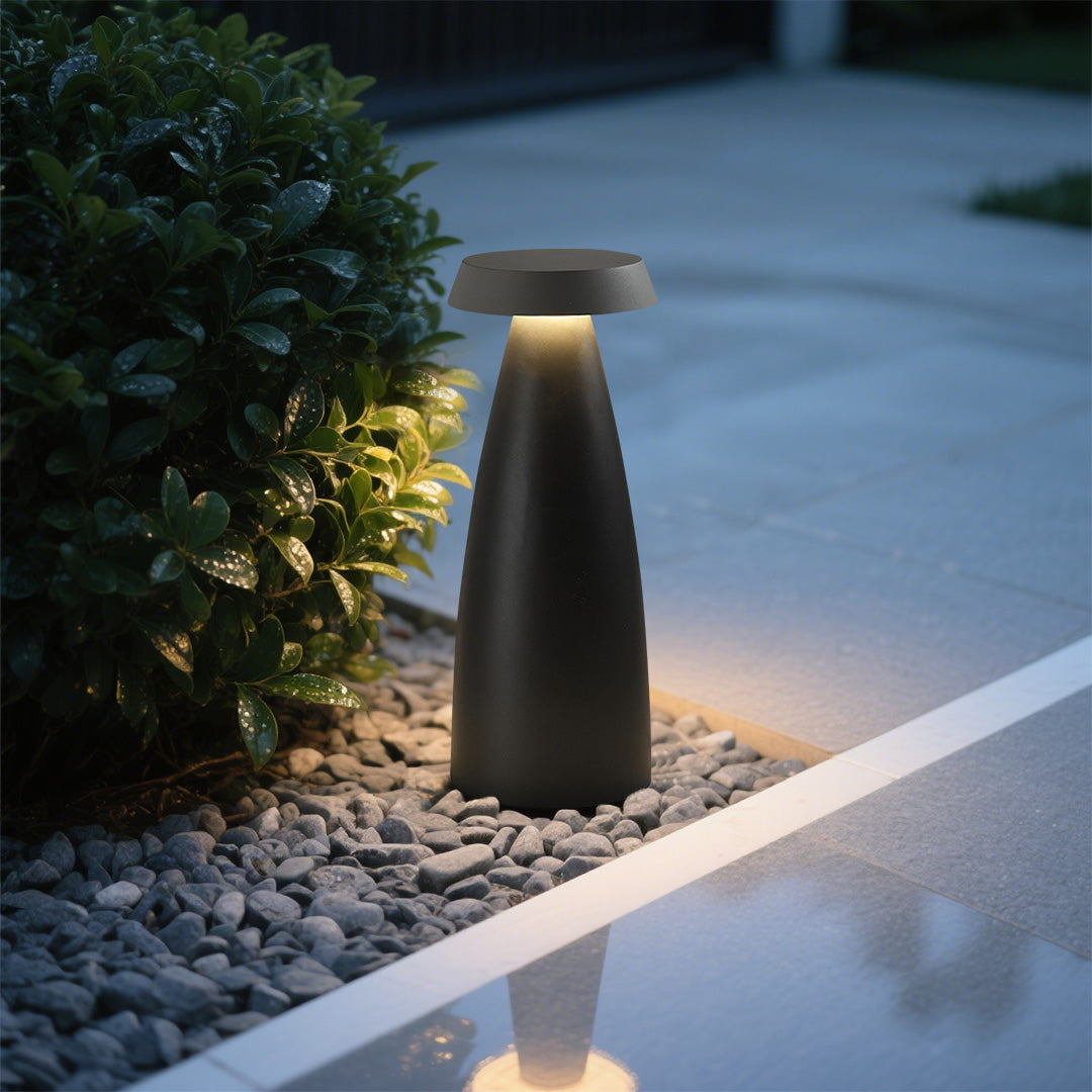 Tapered Cone Bollard Light, Sand Black Aluminum Pathway Light