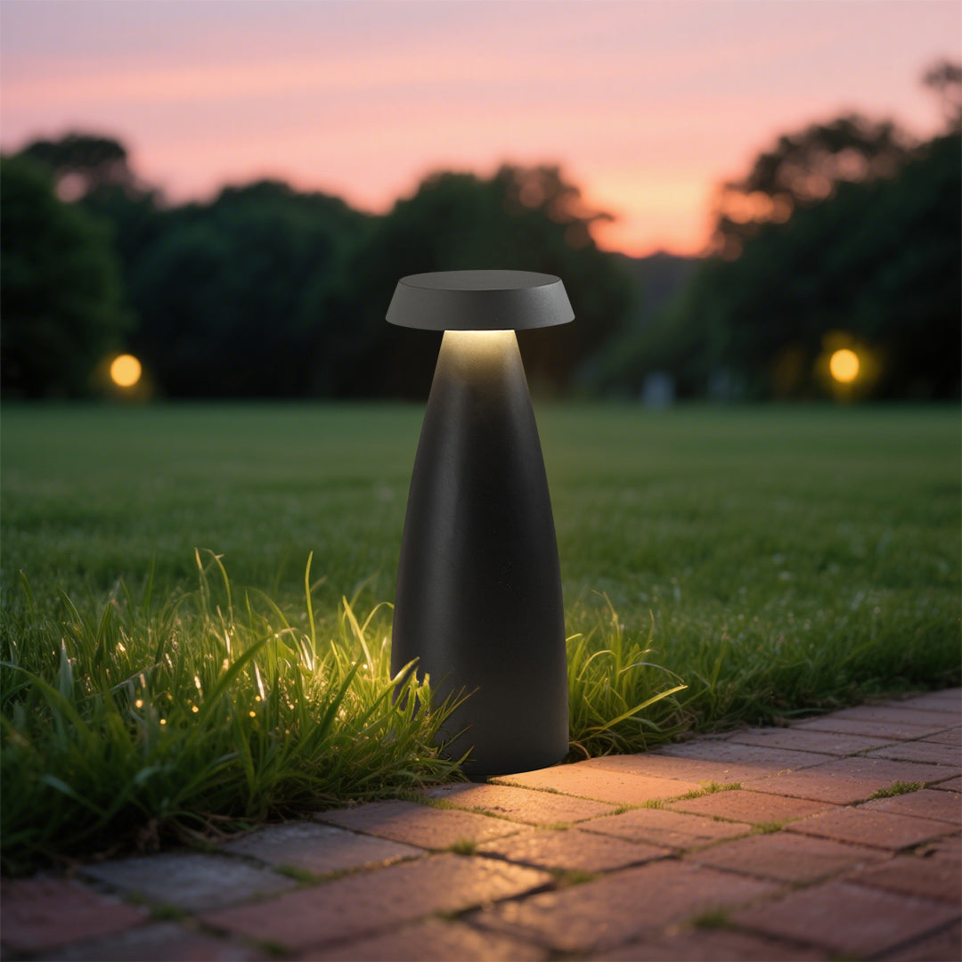Tapered Cone Bollard Light, Sand Black Aluminum Pathway Light