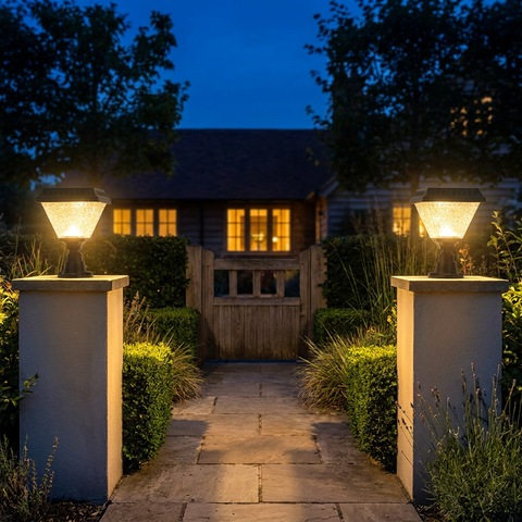 Timed Solar LED Garden Pillar Lights