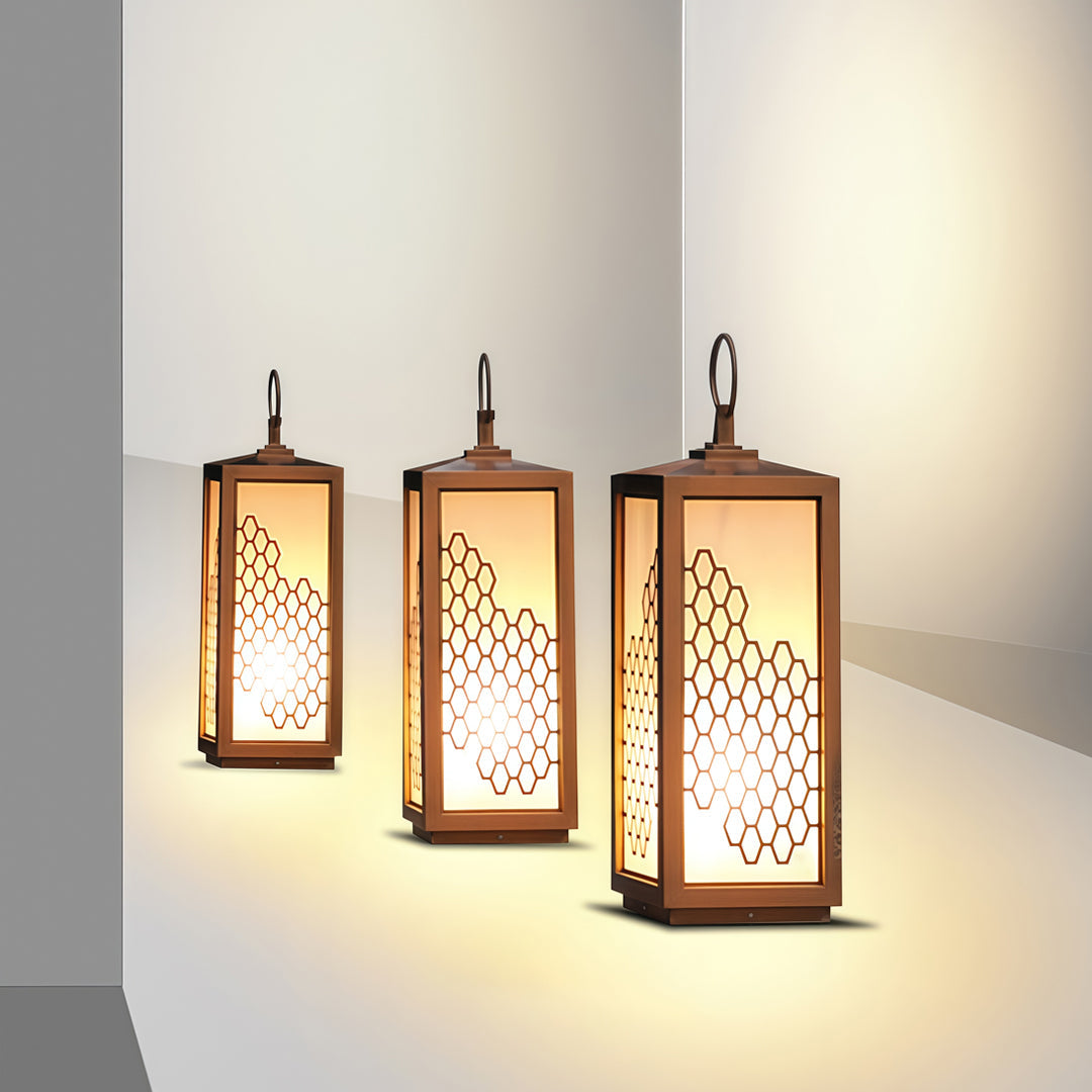 Lattice Lantern Bollard Light, Chestnut Stainless Path Light