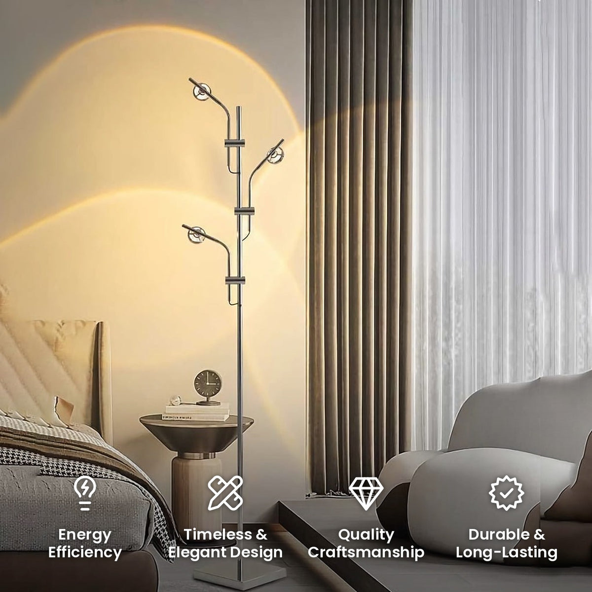 Multi Angle Task Floor Lamp: energy efficiency, timeless and elegant design, quality craftsmanship, durable and long-lasting