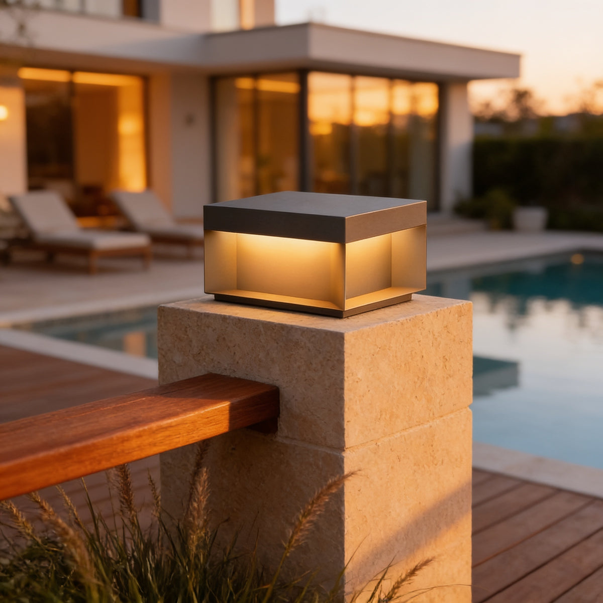 Industrial Solar Deck Light, Hardwired, 7.9 in Square x 3.9 in H