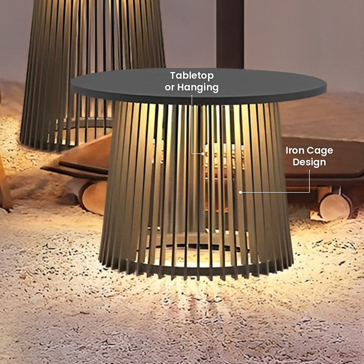 Iron Cage Solar Lantern: Tabletop or Hanging, Iron Cage Design