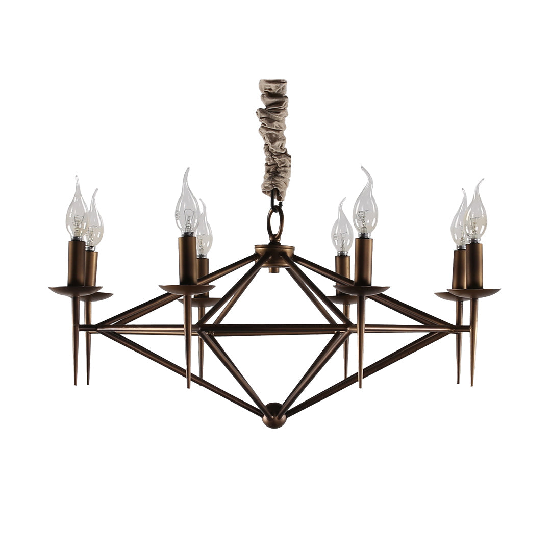 Geometric Diamond Candle Chandelier, Brown Metal Ceiling Light 6