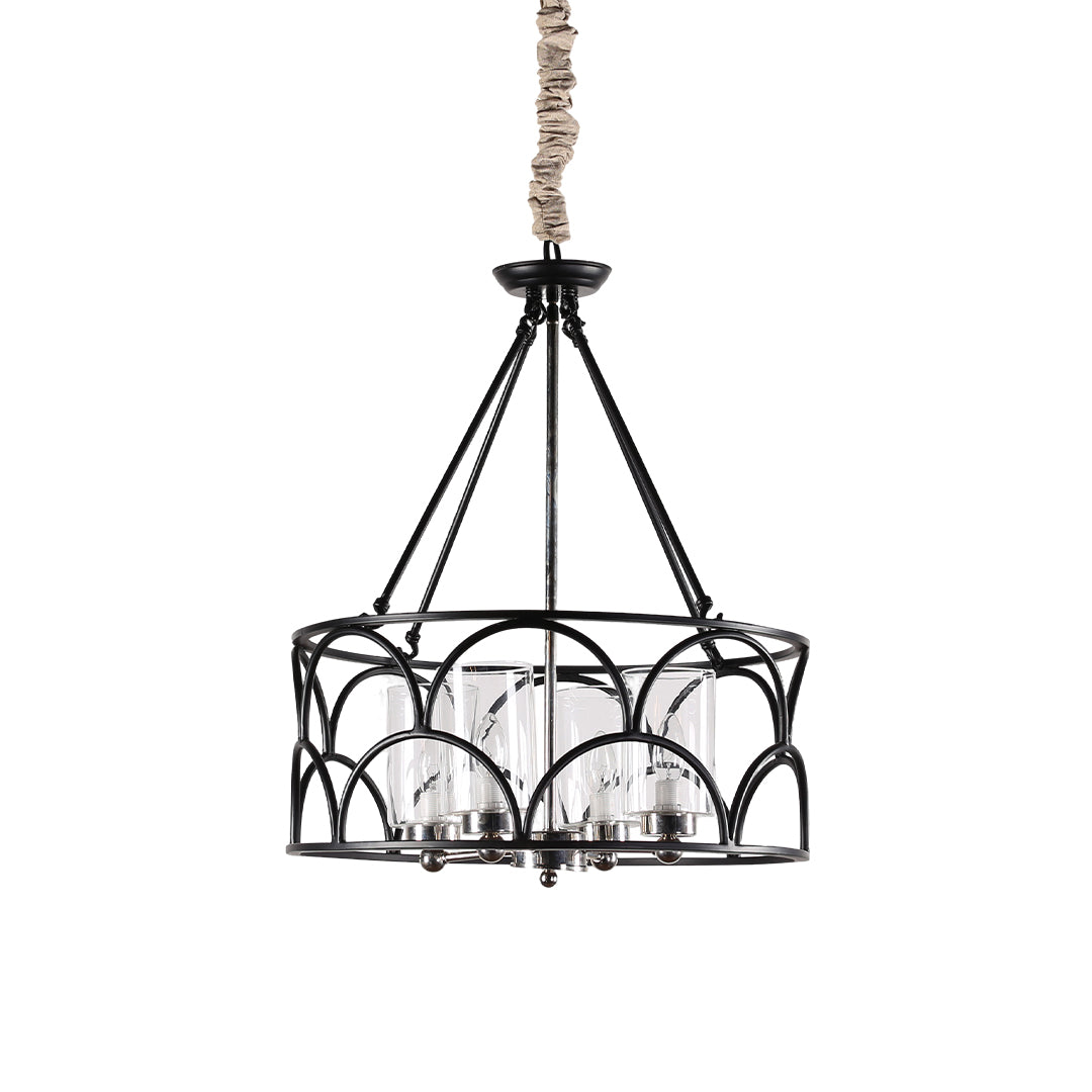 Arched Drum Candle Chandelier, Black Metal and Glass Ceiling Light 6