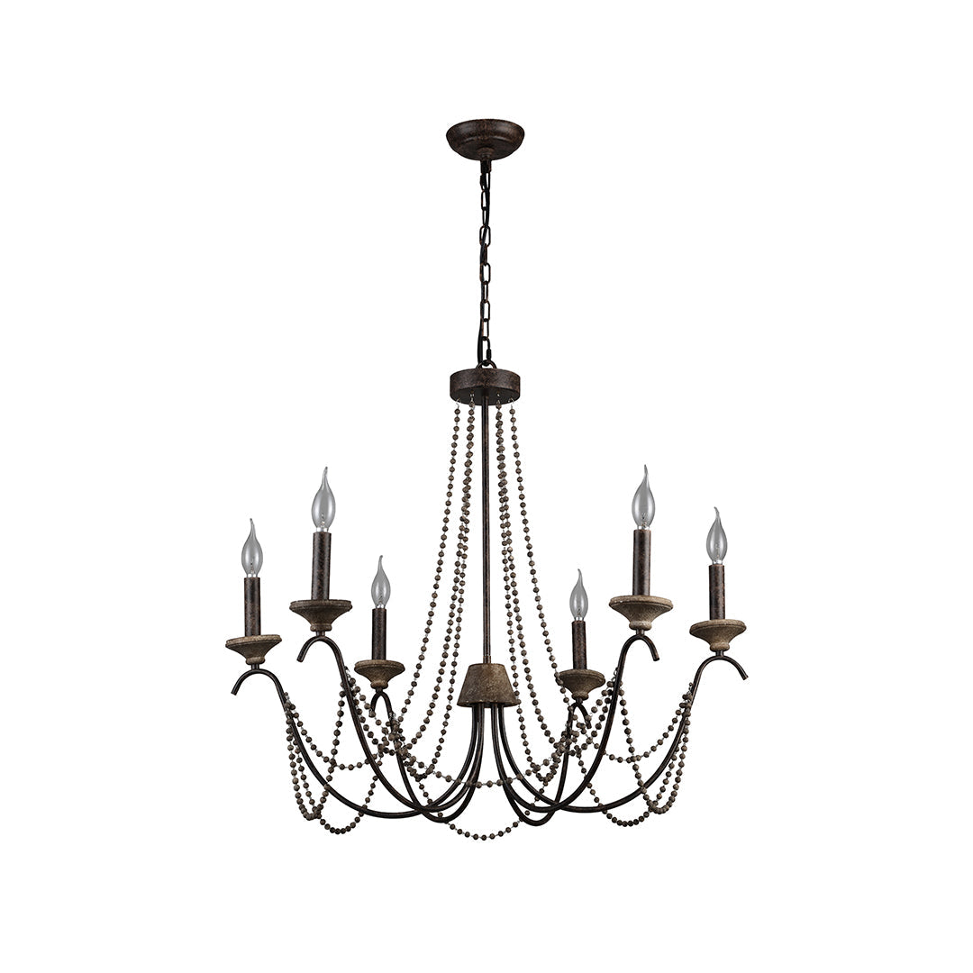 Draped Bead French Candle Chandelier, Black Metal Ceiling Light 5