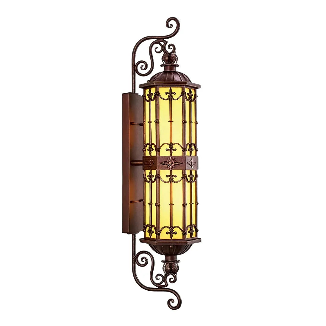 Scrolled Iron Lantern Sconce, Bronze Outdoor Wall Light