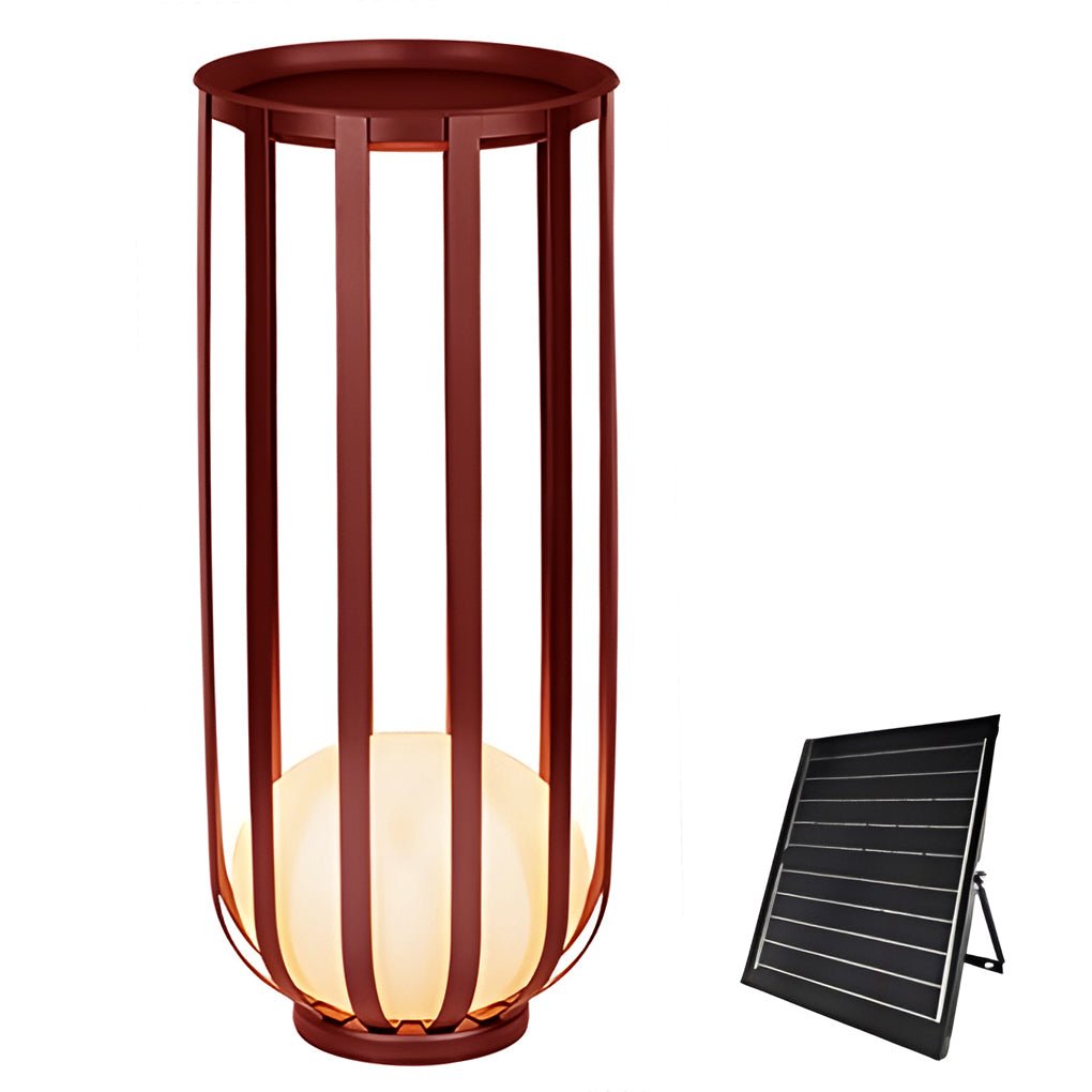 Caged Globe Planter Lantern, Industrial Steel Outdoor Floor Lamp