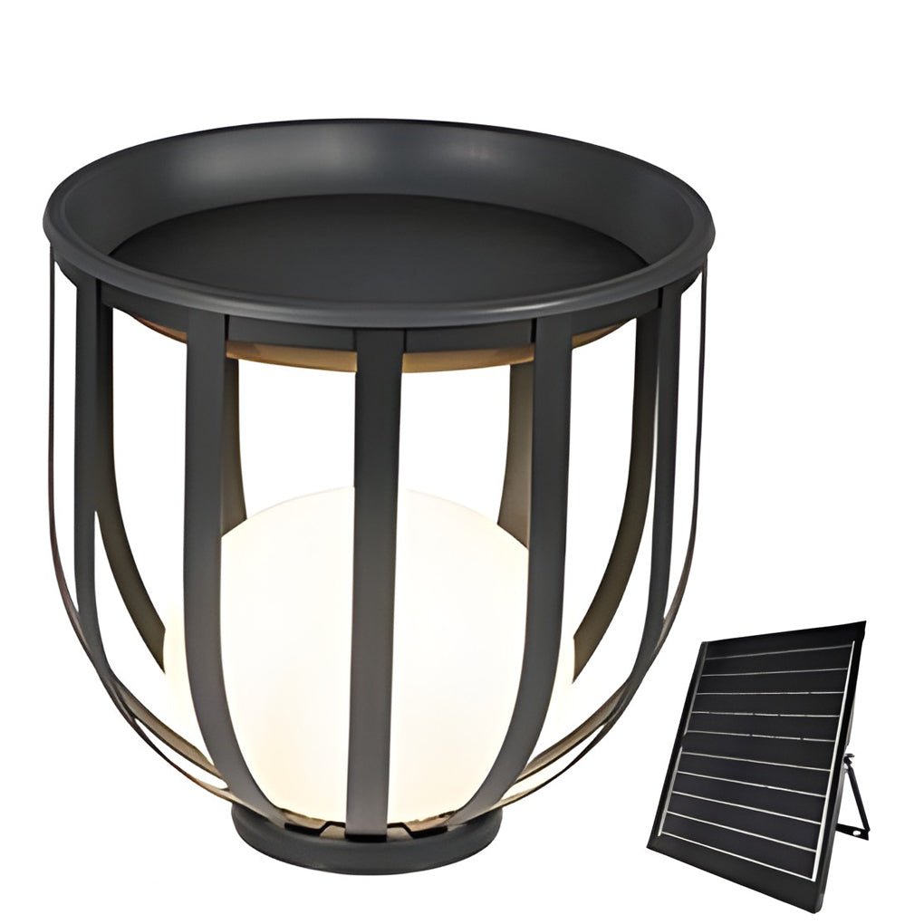Caged Globe Planter Lantern, Industrial Steel Outdoor Floor Lamp