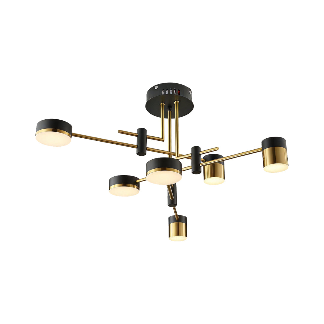 Radial Sputnik Chandelier, Black and Gold Dimmable LED