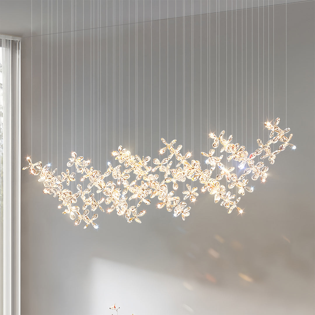 Crystal Blossom Cloud Chandelier, Chrome Rectangular Island Light 3