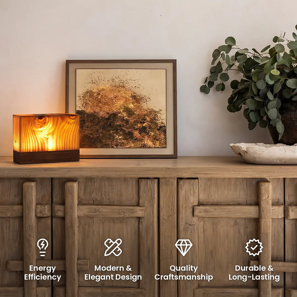 Wood Grain Accent Table Lamp: energy efficiency, modern and elegant design, quality craftsmanship, durable and long-lasting
