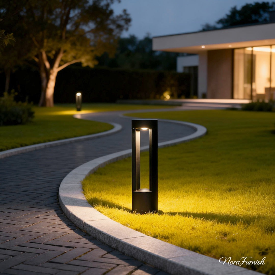 Hollow Cylinder Bollard Light, Black Exterior Entry Fixture