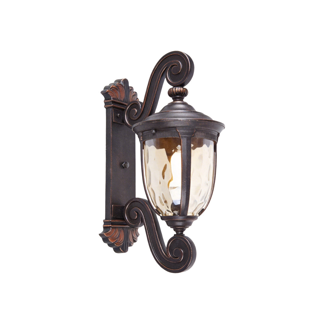 Scroll Arm Lantern Wall Light, Brown Black Aluminum Sconce