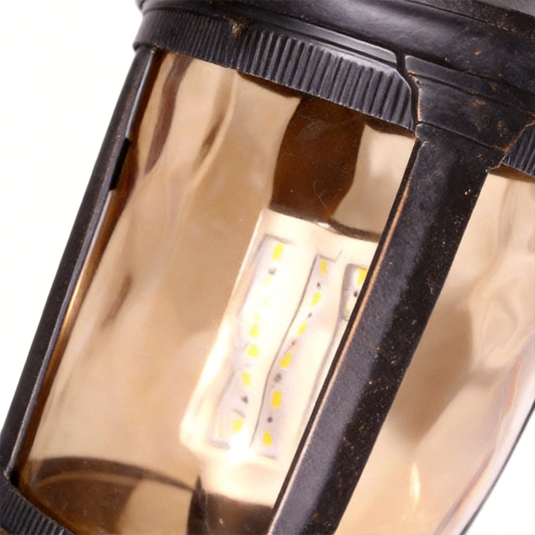 Scroll Arm Lantern Wall Light, Brown Black Aluminum Sconce
